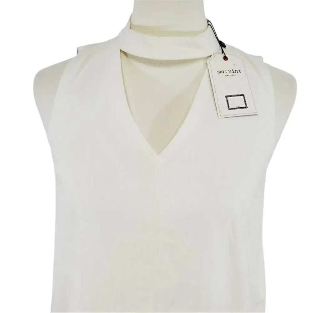 Anthropologie Mo:Vint Womens Shift Dress Ivory Cut Out Choker Linen Size S New